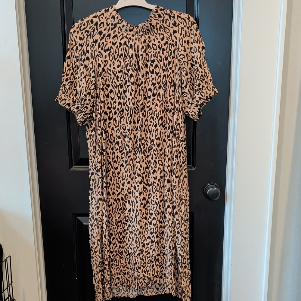 Leopard Print Midi Dress in Tan and Black - Women